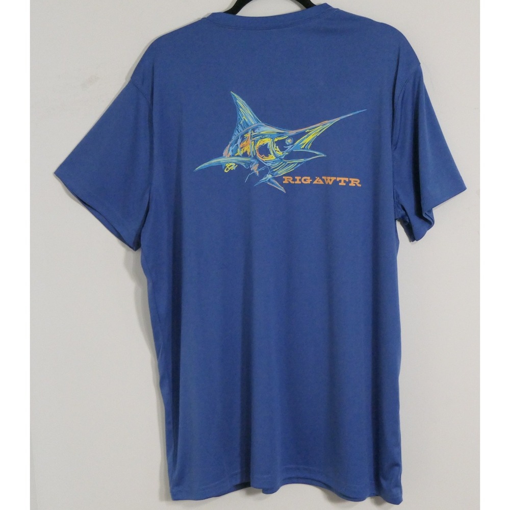 Rigawtr Mens T-Shirt XL Blue Marlin Fishing Performance Angler Coastal UPF 50 - Picture 3 of 6